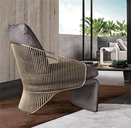 鼎富 DF529玫瑰金不锈钢单人休闲椅 现代简约铁艺镀金框架布艺休闲椅DF-029