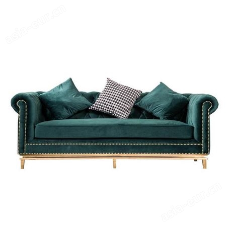鼎富客厅不锈钢布艺沙发墨绿色样板间组合三人位沙发DF-089