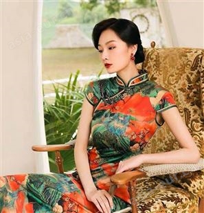 传统老上海真丝长款旗袍